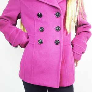 St Johns Bay cashmere wool blend pea coat fushia